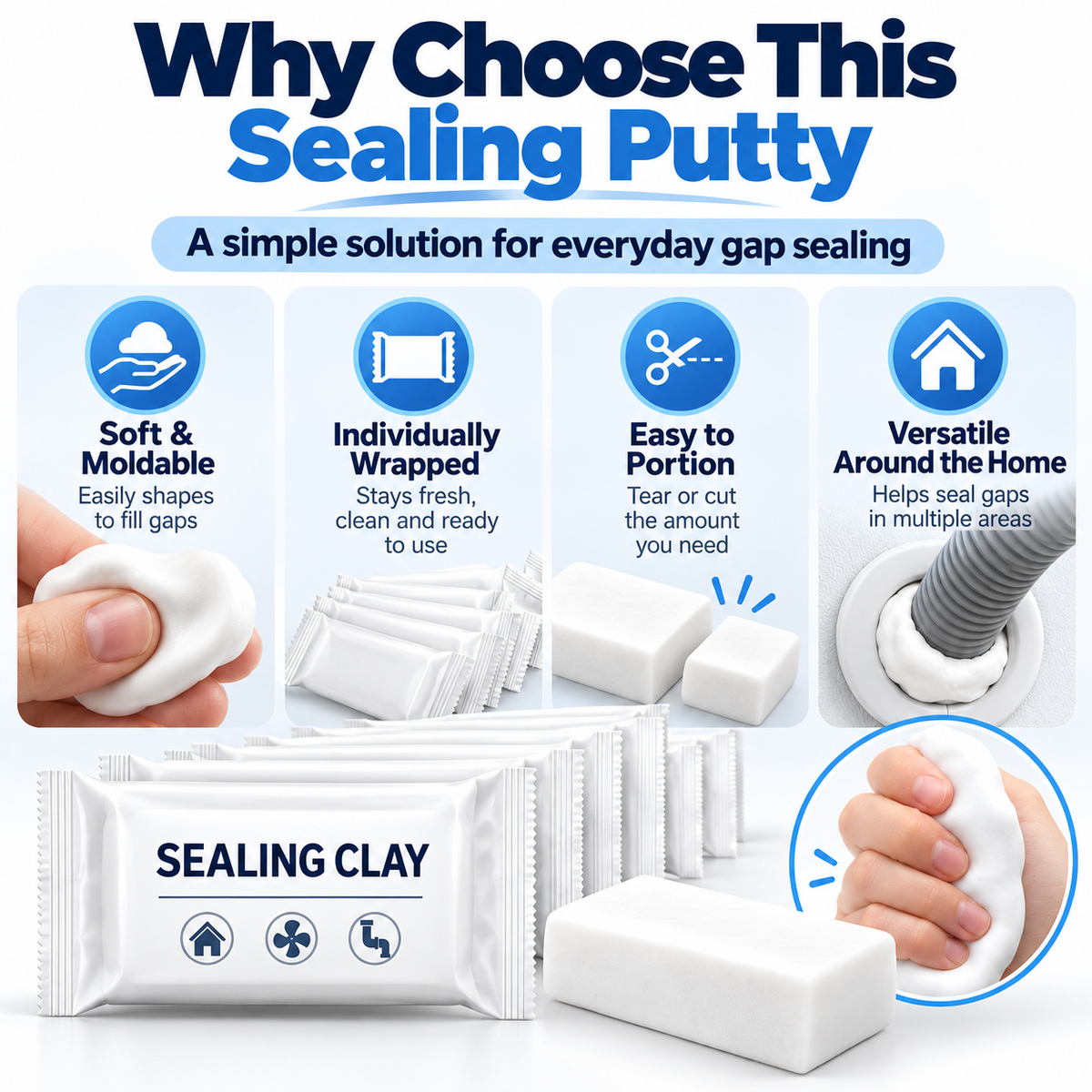 Quick-Fix Eco Waterproof Sealant Clay (10/20 Pcs) – Heavy-Duty Hole & Wall Repair Putty