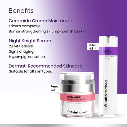 Skininspired Skincare Combo Benefits For Her - Night Knight Retinol Serum and Ceramie Cream Moisturizer - Rakhi Gift.