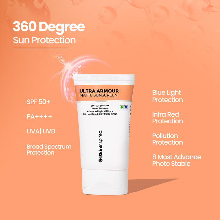 SkinInspired Ultra Armour Silicone Sunscreen Gel SPF 50+ PA++++
A broad spectrum sunscreen with advanced hybrid filters, offering protection against blue light, infrared radiation, and pollution.