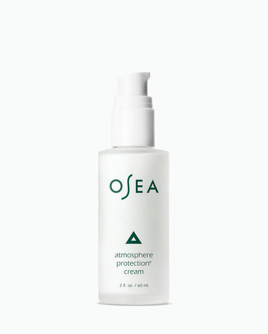 OSEA Atmosphere Protection® Cream, 2 oz, daily barrier moisturizer in frosted glass pump bottle on white background