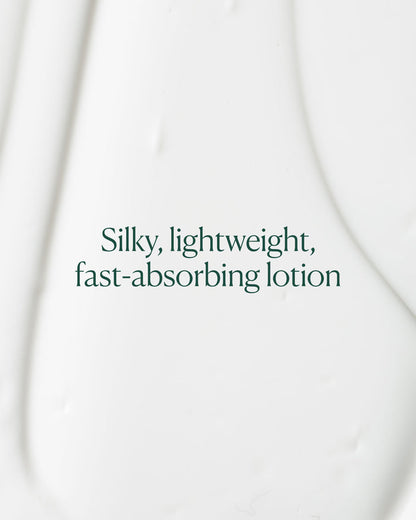 Texture close-up of silky, lightweight, fast-absorbing lotion