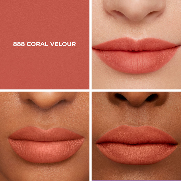 Model image of Laura Mercier Caviar Smoothing Matte Lipstick variant: 888 Coral Velour