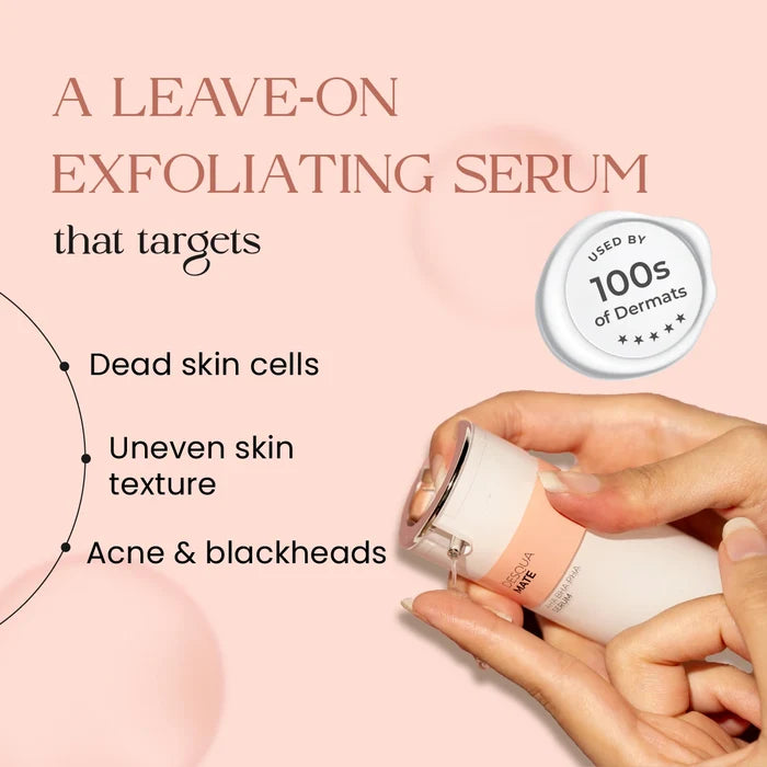AHA BHA PHA exfoliating serum targeting dead skin cells, uneven texture, acne, and blackheads