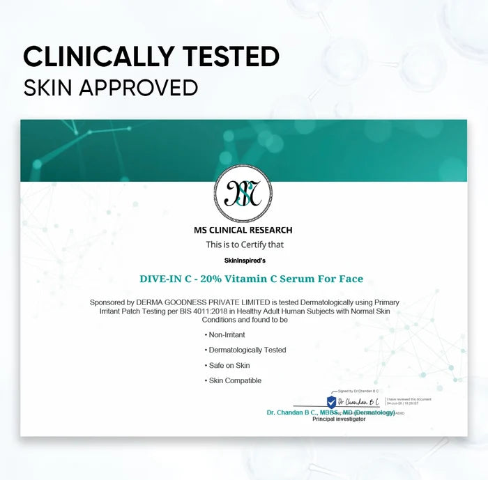 Skininspired | Dive-In C Vitamin c Serum for Face Clinically Tested Certificate