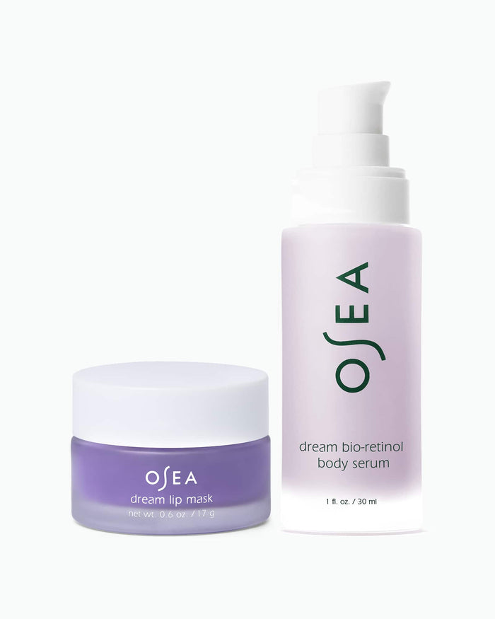 OSEA lip mask and body serum on a white background
