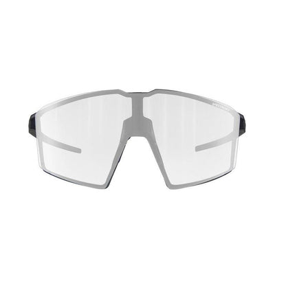 The Julbo USA Edge Sunglasses Parts feature a black frame, durable temple arms for a secure fit, and a single clear wraparound lens.