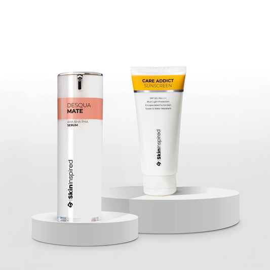Skininspired Skincare Combo of Care Addict Sunscreen with Desqua Mate AHA BHA PHA Serum