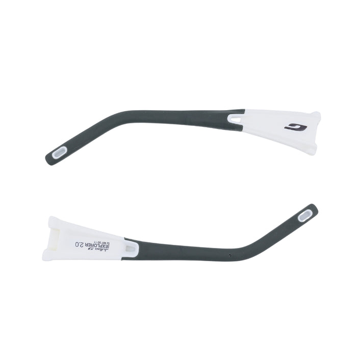 Julbo USA Explorer 2.0 Lenses & Parts are shown, featuring two black and white replacement temple arms displayed on a white background.