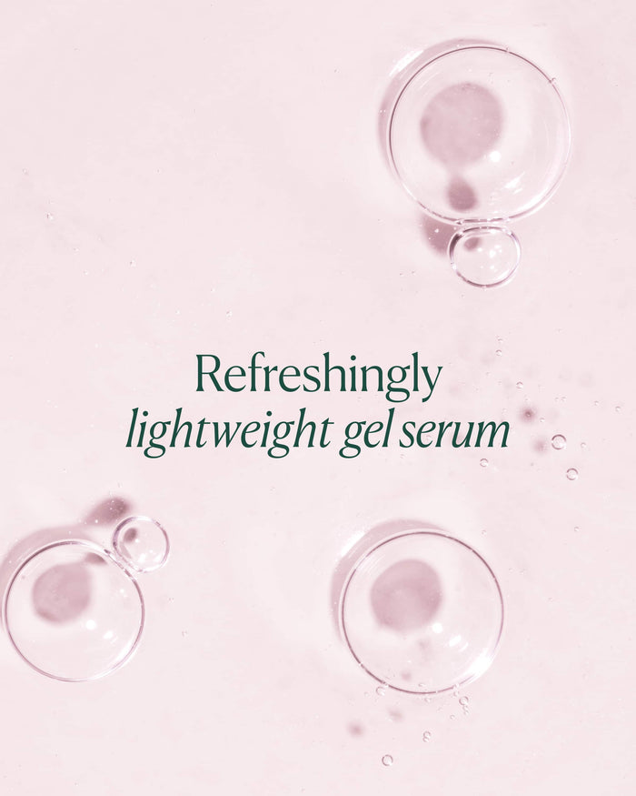 Lightweight gel serum with bubbles on a pink background
