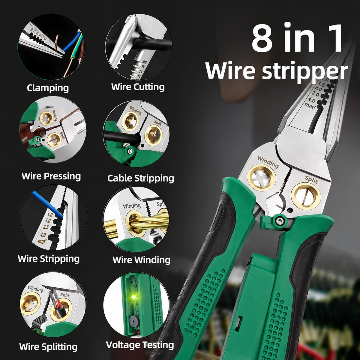 8-in-1 Wire Stripper + Voltage Tester + Dual Alarm + Home DIY & Repairs