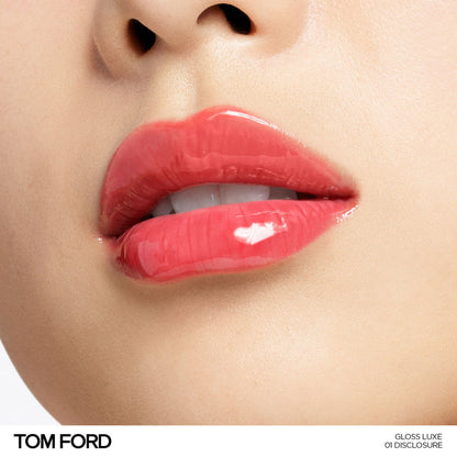 Model image of Tom Ford Gloss Luxe Lip with Hydrating Jojoba Oil variant: 01 Disclosure