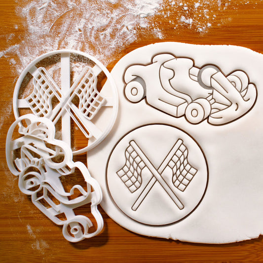 go kart and racing flag cookie cutters
