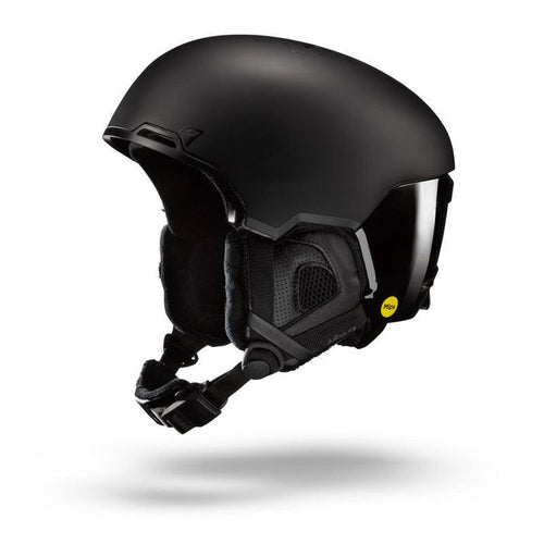 Julbo Eyewear’s Hyperion - MIPS helmet, shown on a white background, offers ear protection, an adjustable chin strap, and yellow MIPS technology label—ideal for ski or snowboard freeride adventures.