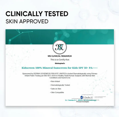Skininspired | Kidscreen Sunscreen Clinically Tested Certificate