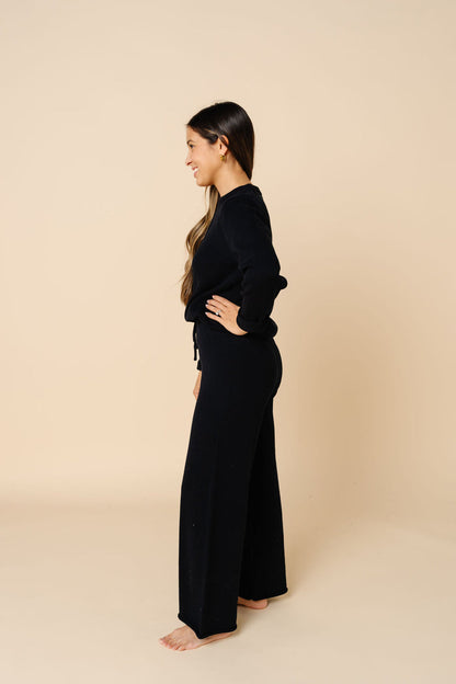 Knit Women's Chunky Wide Leg Pant - Black