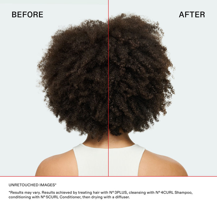 Before and after results of using Olaplex N°4Curl Bond Shaper Hydrating Curl Shampoo