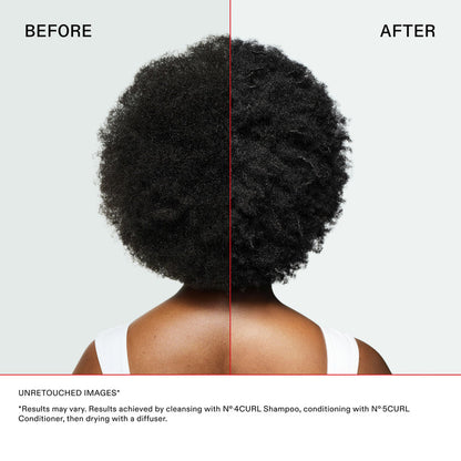 Before and after results of using Olaplex N°4Curl Bond Shaper Hydrating Curl Shampoo