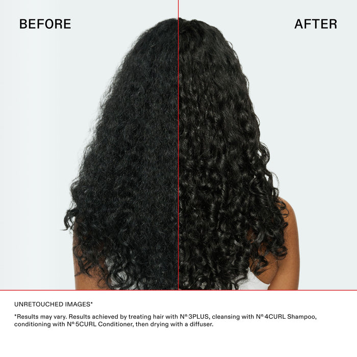 Before and after results of using Olaplex N°4Curl Bond Shaper Hydrating Curl Shampoo