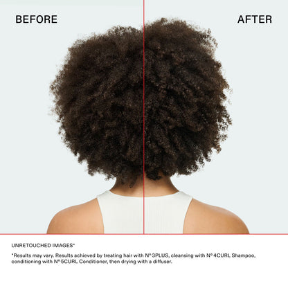 Before and after results of using Olaplex N°5Curl Bond Shaper Hydrating Curl Conditioner