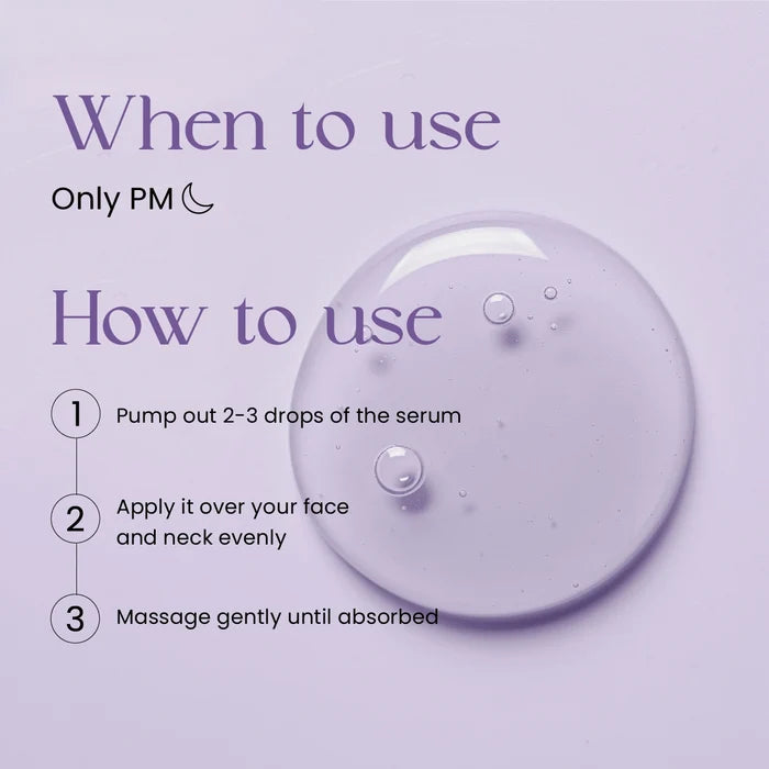 how to use retinol night serum- pump out 2-3drops of serum and apply it over your face and neck evenly and massage evenly untilabsorbed
