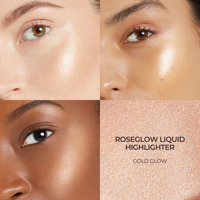 A shade comparison of Laura Mercier RoseGlow Liquid Highlighter variant: Gold Glow