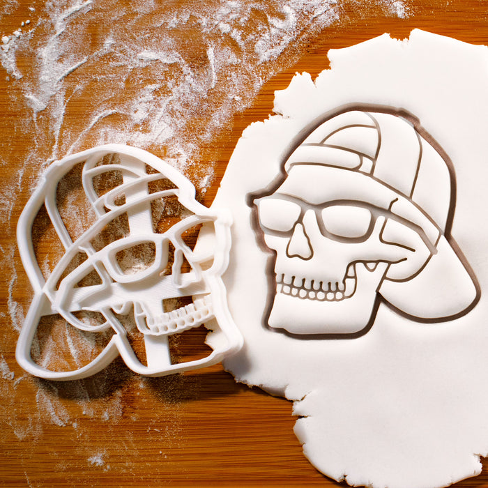 Skull with cap and sunglasses cookie cutter
