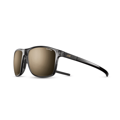 Julbo Eyewear’s The Streets sunglasses feature black frames and brown-tinted lenses, designed for all-day comfort and shown on a plain white background. #color_translucent-black-black-with-spectron-3-polarized-lens