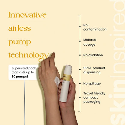 Innovative airless pump packaging of SkinInspired ultra light gel sunscreen for hygienic and precise use
