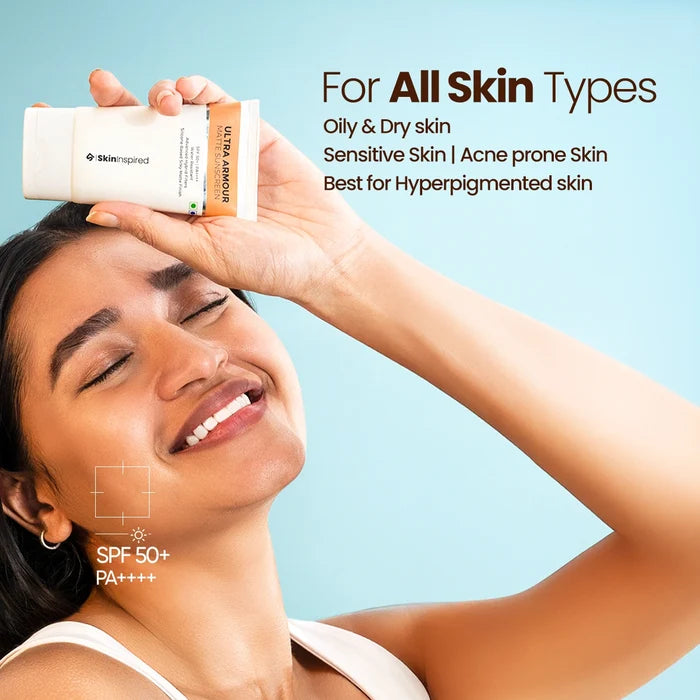 SkinInspired Ultra Armour matte sunscreen suitable for all skin types including oily and sensitive skin