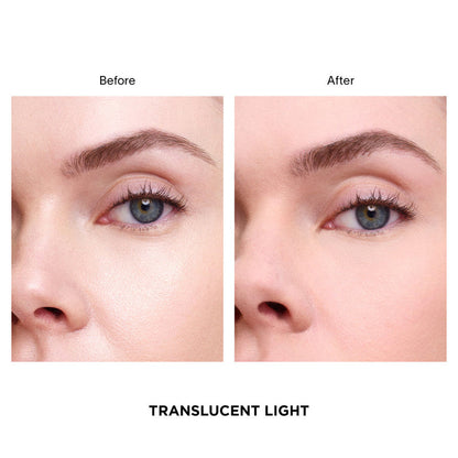 Before and after results of using Hourglass Vanish Airbrush Pressed Powder variant: Translucent Light