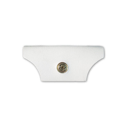 White, T-shaped leather side shield with central metal snap button for Vermont Lenses & Parts by Julbo USA, shown on a plain white background. #color_vermont-nose-cover-white