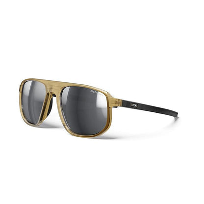 The Julbo Eyewear Ward sunglasses feature light brown translucent frames, black arms, and dark tinted lenses—perfect for après ski adventures. Displayed on a white background #color_light-brown-black-with-spectron-3-lens